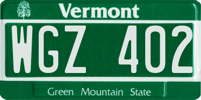 VT license plate WGZ402