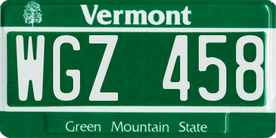 VT license plate WGZ458