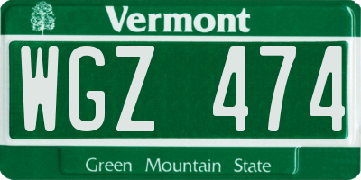 VT license plate WGZ474
