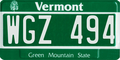 VT license plate WGZ494