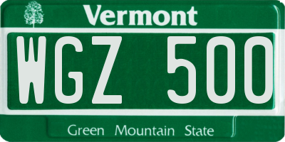 VT license plate WGZ500