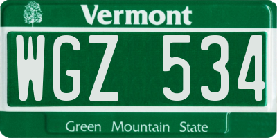 VT license plate WGZ534