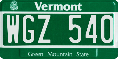 VT license plate WGZ540