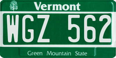 VT license plate WGZ562