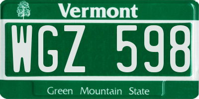 VT license plate WGZ598
