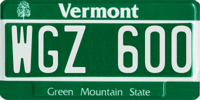 VT license plate WGZ600