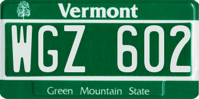 VT license plate WGZ602