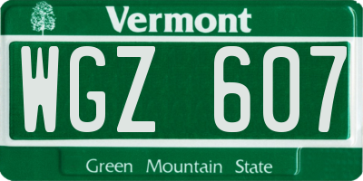 VT license plate WGZ607
