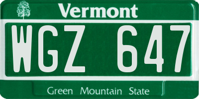VT license plate WGZ647