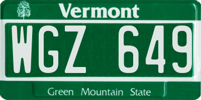 VT license plate WGZ649