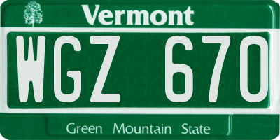 VT license plate WGZ670