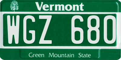 VT license plate WGZ680