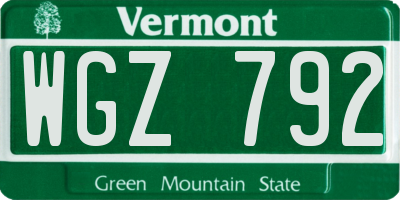 VT license plate WGZ792