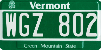VT license plate WGZ802