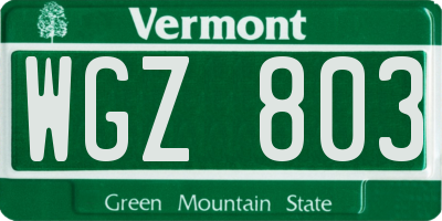 VT license plate WGZ803