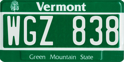VT license plate WGZ838