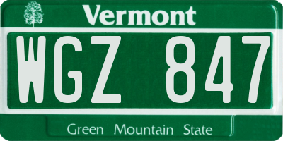 VT license plate WGZ847