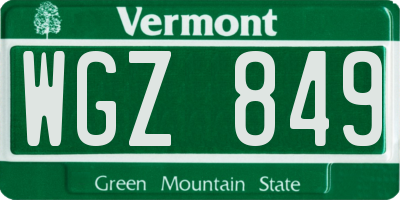 VT license plate WGZ849
