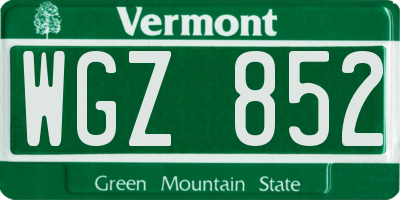 VT license plate WGZ852