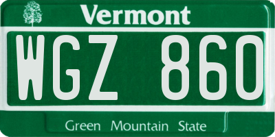 VT license plate WGZ860