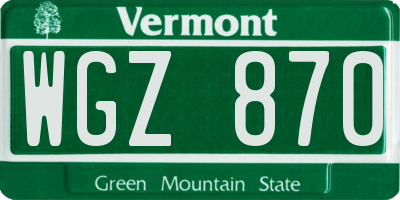VT license plate WGZ870