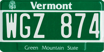 VT license plate WGZ874