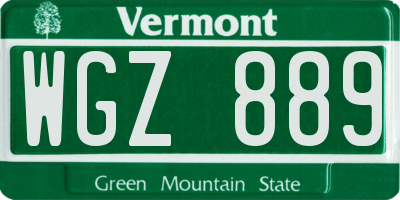 VT license plate WGZ889
