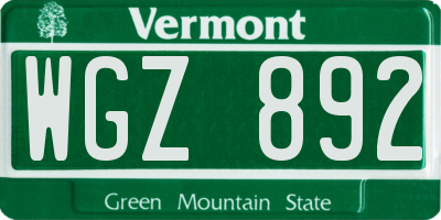 VT license plate WGZ892