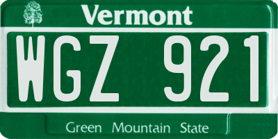 VT license plate WGZ921