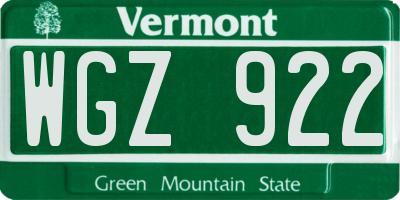 VT license plate WGZ922