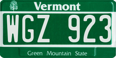 VT license plate WGZ923