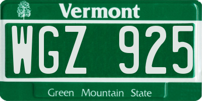 VT license plate WGZ925