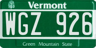 VT license plate WGZ926