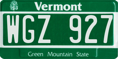 VT license plate WGZ927