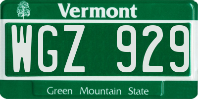 VT license plate WGZ929