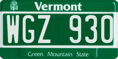 VT license plate WGZ930