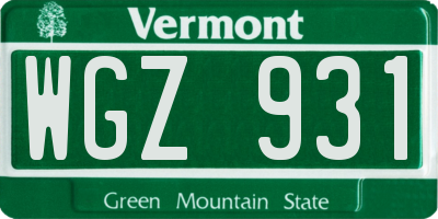 VT license plate WGZ931