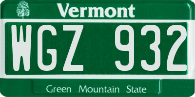 VT license plate WGZ932