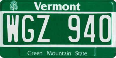 VT license plate WGZ940