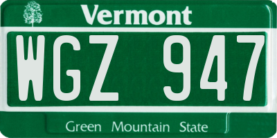 VT license plate WGZ947