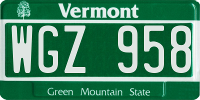 VT license plate WGZ958