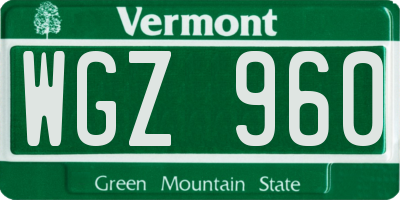 VT license plate WGZ960