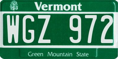 VT license plate WGZ972
