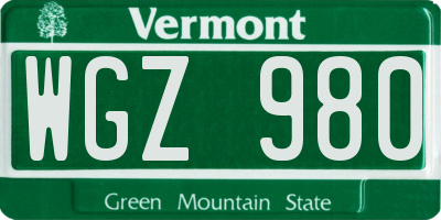 VT license plate WGZ980