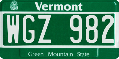 VT license plate WGZ982