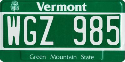 VT license plate WGZ985