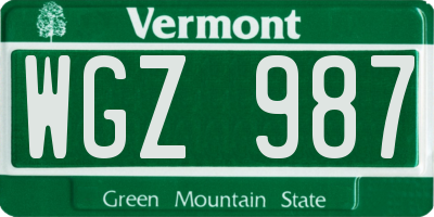 VT license plate WGZ987