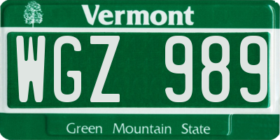 VT license plate WGZ989