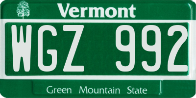 VT license plate WGZ992