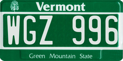 VT license plate WGZ996